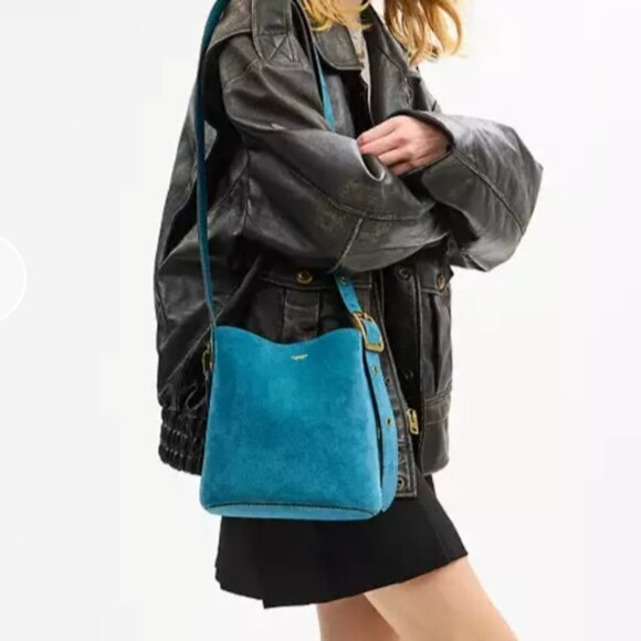 Coach Suede Bleecker Bucket Bag 21 w/Pouch in SeaBlue/Brass AND Easter Bag Charm - Picture 14 of 15